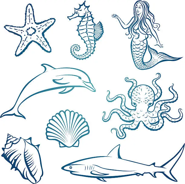 Vector illustration of Sea Creatures