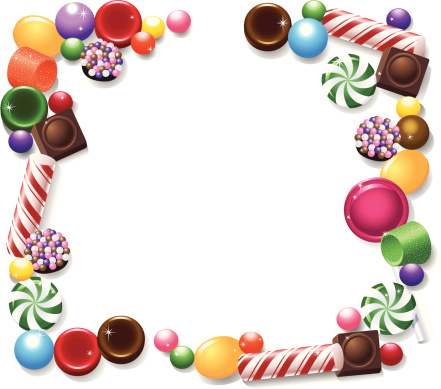 Peppermints, chocolates, butterscotch and more hard candies make up a frame or copy space for your text. 