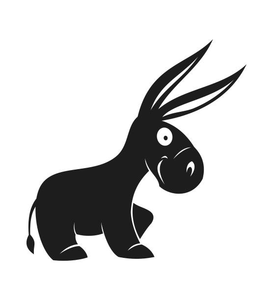 ilustraciones, imágenes clip art, dibujos animados e iconos de stock de mascota del personaje del burro recorta la silueta - orejas de burro