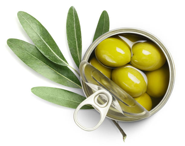 istock Tin can with ripe olives on white 1401626350