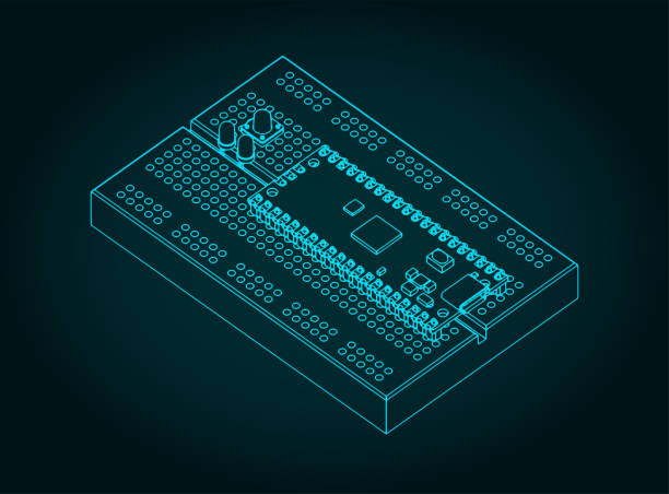 illustrazioni stock, clip art, cartoni animati e icone di tendenza di breadboard e microcontrollore - blueprint electrical component engineer plan