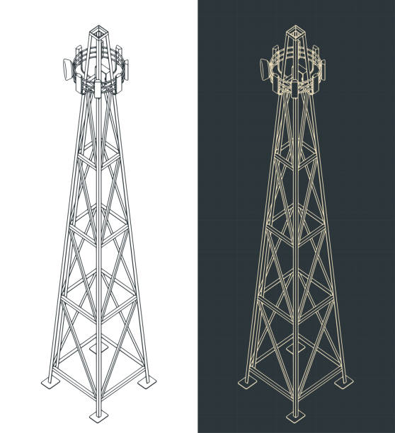 ilustrações, clipart, desenhos animados e ícones de torre celular com projetos isométricos de equipamentos - tower isometric communications tower antenna