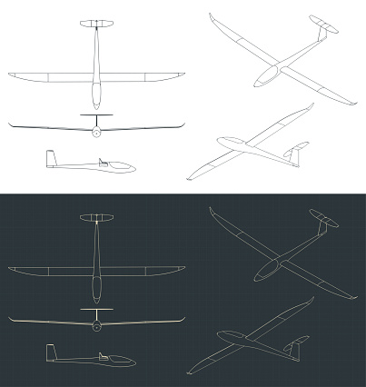 Stylized vector illustration of blueprints of glider