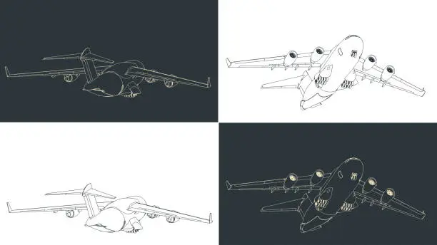 Vector illustration of Heavy cargo aircraft illustrations