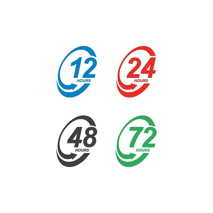 sign of 12, 24, 48 and 72 clock arrow hours logo vector icon illustration