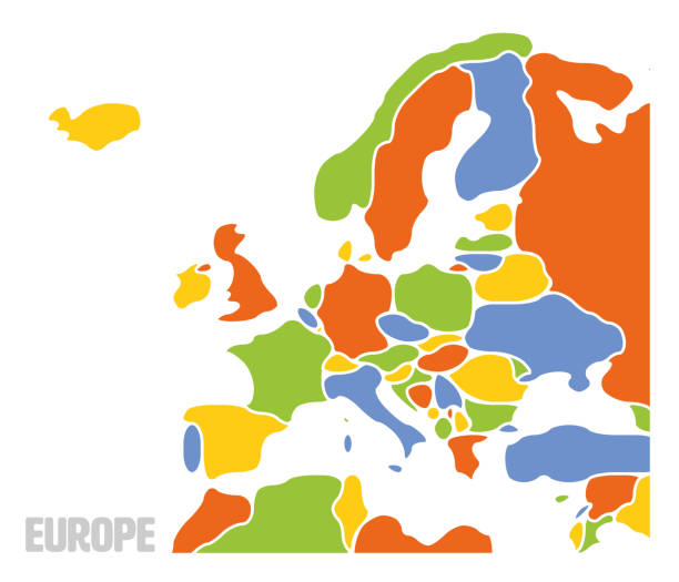 Smooth map of Europe continent Simplified schematic map of South America. Blank isolated continent political map of countries. Generalized and smoothed borders. Simple flat vector illustration germany blank map silhouette stock illustrations