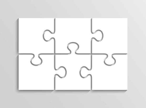 illustrazioni stock, clip art, cartoni animati e icone di tendenza di griglia puzzle. telaio tagliato al laser. gioco di mosaico pensante con 2x3 pezzi. sfondo semplice - puzzle jigsaw puzzle jigsaw piece part of