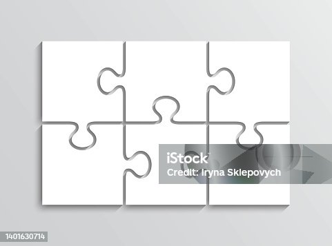 istock Jigsaw puzzle grid. Laser cut frame. Thinking mosaic game with 2x3 pieces. Simple background 1401630714