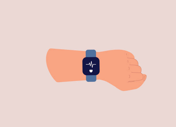 male’s hand wearing smart watch with heart rate. - 手腕 幅插畫檔、美工圖案、卡通及圖標