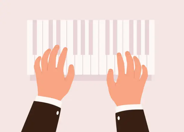 Vector illustration of Male’s Hand Playing Piano.