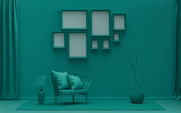 istock flat dark green color room, gallery wall template with eight frames 1401635033