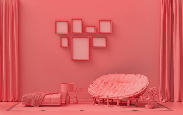 istock Mock-up poster gallery wall with 7 frames in solid pastel light pink, pink room 1401635422