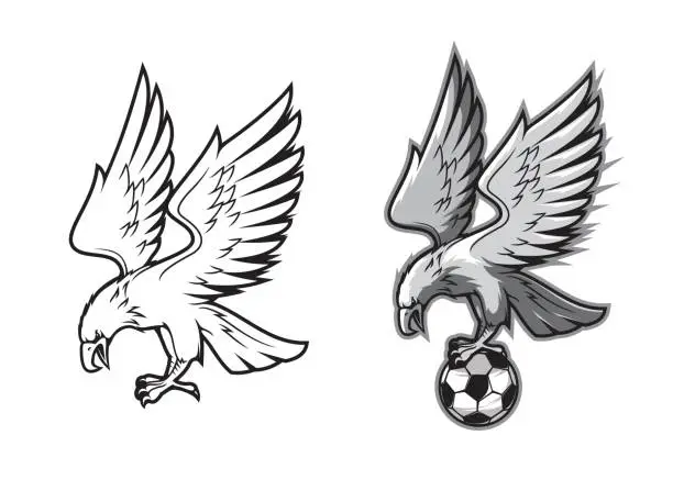 Vector illustration of Eagle bird mascot with soccer football ball