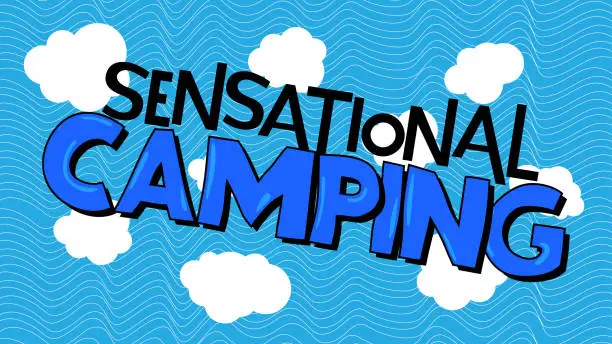 Vector illustration of Kids Letters word Sensational Camping. Word written with Children's font in cartoon style.