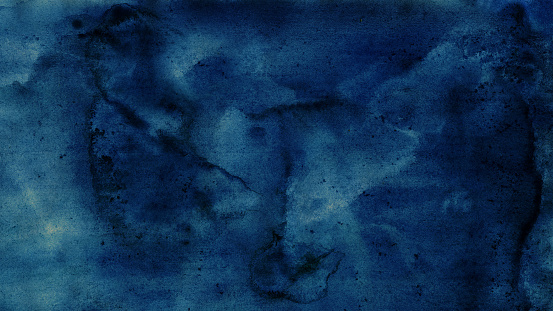 Black blue abstract watercolor. Dark blue art background with space for design. Spot, blot.