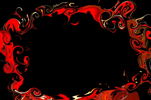 Abstract red flame frame pattern on black background.