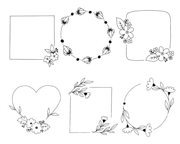 декоративная рамка с растительным орнаментом - spiral plant attribute style invitation stock illustrations