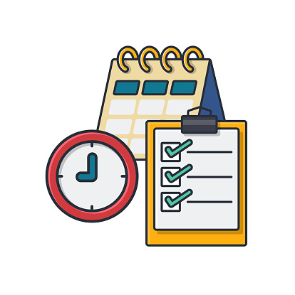 Collection colored thin icon of checking planning, business and finance concept vector illustration.