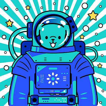 Cartoon Characters Design Vector Art Illustration. 
A cute dog astronaut wearing a spacesuit is on a new adventure.