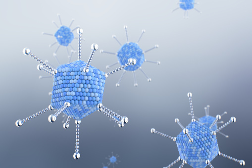 Virus Cells of the Adenovirus Family in Icosahedral Shape