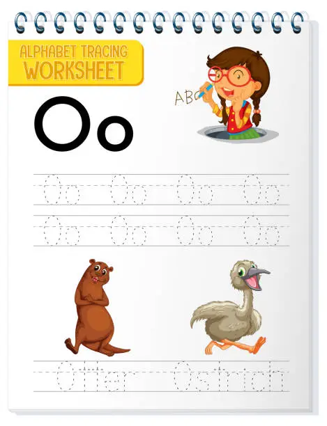 Vector illustration of Alphabet tracing worksheet with letter O and o