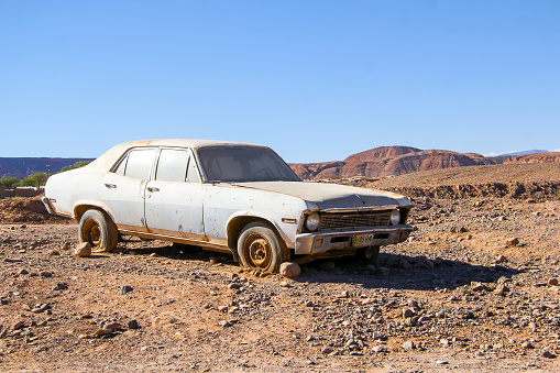 San Pedro de Atacama, Chile - November 15, 2015: Old car Chevrolet Nova abandoned in the Atacama desert.
