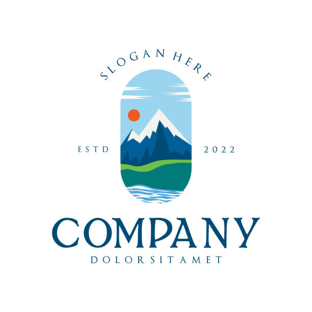 Mountain Lake iceberg emblem badge Nature Landscape flat design Stock Vector