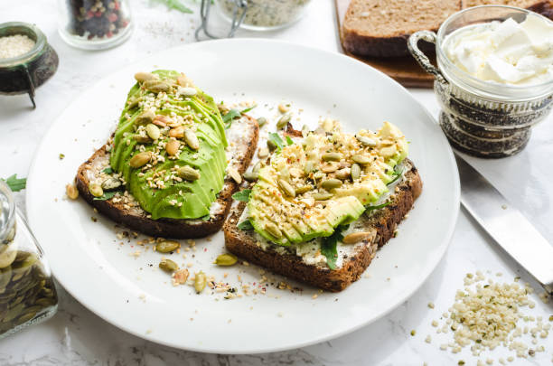 istock Healthy avocado toasts for breakfast or lunch 1401664131