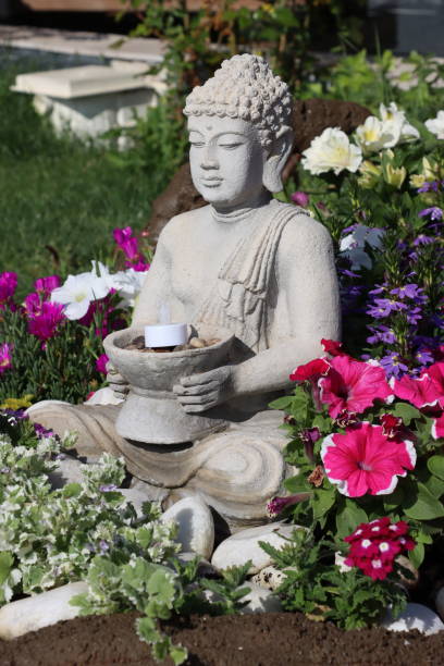 istock meditation statue in a zen garden 1401664864