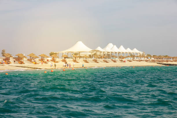 Sea beach waterfront view, Abu Dhabi, Sir Bani Yas island. United Arab Emirates (UAE).