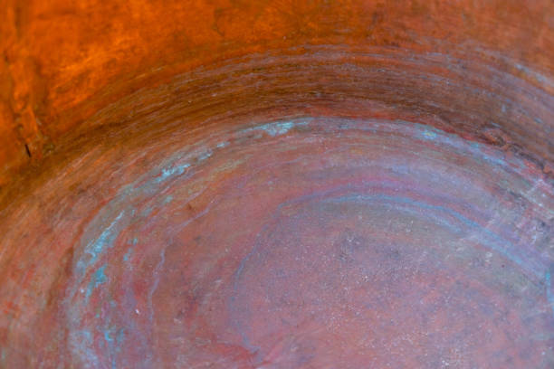 The decorative effect of the copper surface. Copy space. Selective focus.
