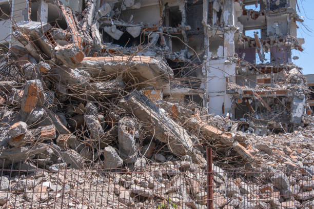 istock Demolition of an old building. building debris. 1401666989