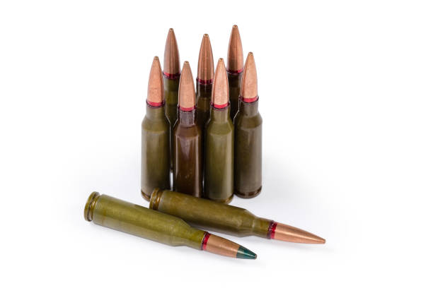 istock Service rifle cartridges on a white background 1401669066