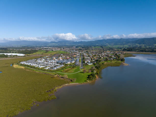 Aerial view of a suburb in Bay of Plenty, New Zealand Aerial view of a suburb in Bay of Plenty, New Zealand tauranga new zealand stock pictures, royalty-free photos & images
