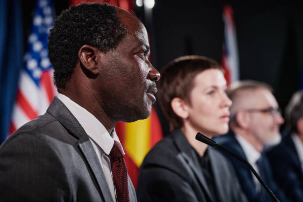 istock Male politician performing at conference 1401671415