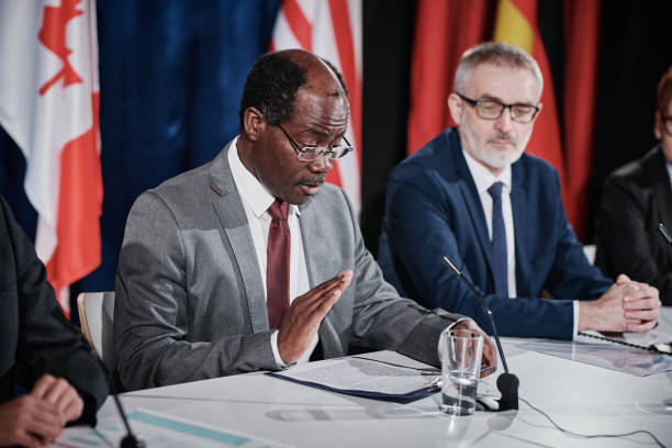 istock Politician performng at press conference 1401672538