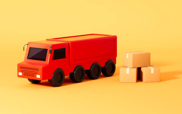 istock A red truck and boxes in the yellow background, 3d rendering. 1401673149
