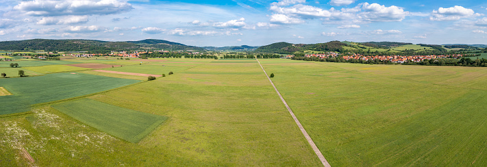 landscape with field in the werra valley between Hesse and Thuringia at Herleshausen