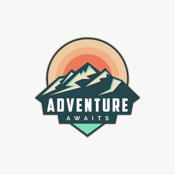 ilustrações de stock, clip art, desenhos animados e ícones de outdoor adventure travel badge patch logo with mountain landscape on white background - patch of light