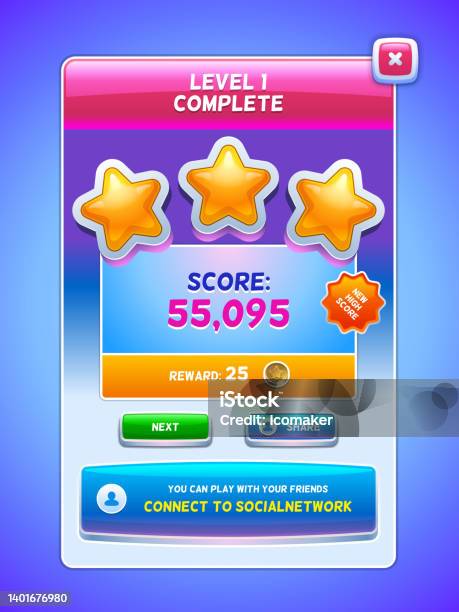 Bonus Level Screen Game Ui Level Complete Screen Stock Illustration - Download Image Now ...