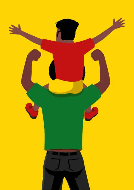 Vector illustration of Vibrant colors of a son on his father shoulders