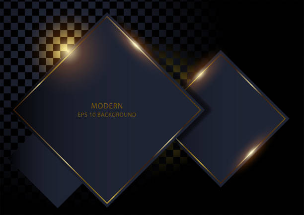 Dark abstract squares background with golden lines Dark abstract squares background with golden lines, modern vector background black and gold business cards stock illustrations