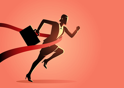 Vector illustration of businesswoman crossing finish line