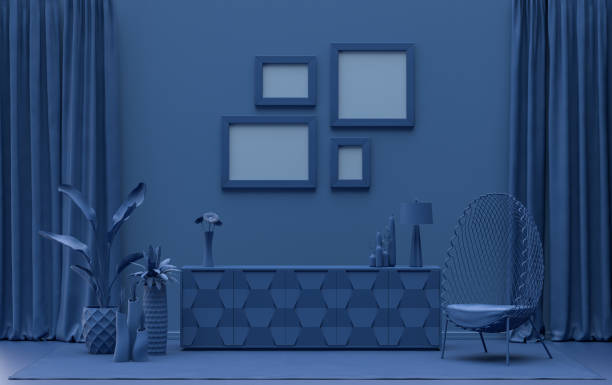 istock Single color monochrome blue interior room, 4 poster frames 1401680168