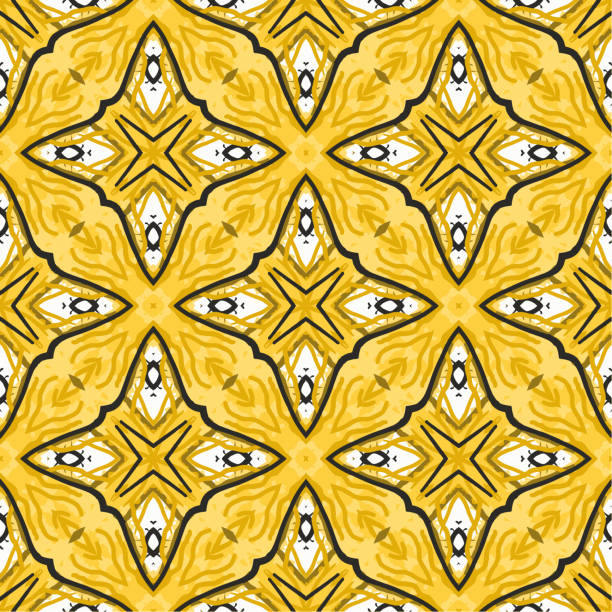 istock Oriental vector pattern. Talavera pottery. Azulejos portugal. Turkish ornament. Spanish porcelain. Ceramic tableware, folk print. Ethnic background. Mediterranean seamless yellow wallpaper 1401682052