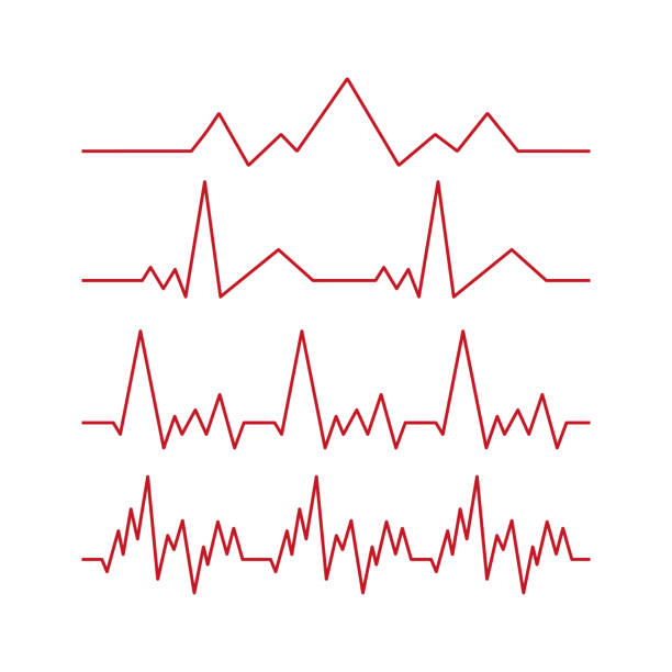 4 개 세트. 심장 맥박 - 흰색 배경에 곡선 빨간색 선 - 벡터 - 펄스 올랜도 나이트클럽 앤 울트라 라운지 stock illustrations