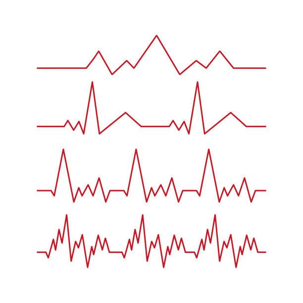 Set of 4 pcs. heart pulse - curved red line on white background - Vector Set of 4 pcs. heart pulse - curved red line on white background - Vector illustration pulse orlando night club & ultra lounge stock illustrations