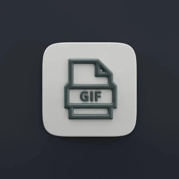 Photo of gif file 3d icon, outilne file type icon in grey color on a button shape, 3d rendering