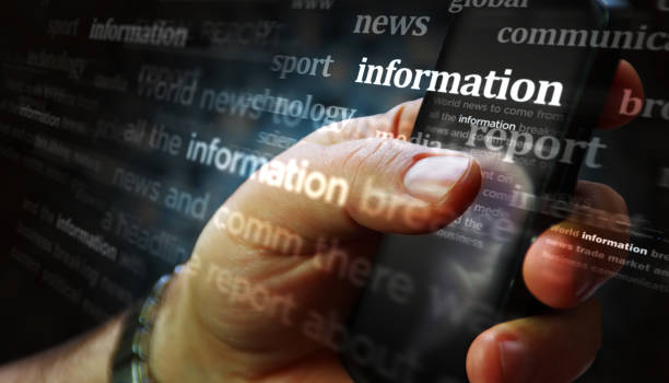 istock Titles on screen in hand with Information and communication 3d illustration 1401687543