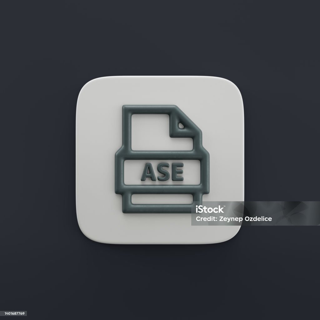 ase file 3d icon, outilne file type icon in grey color on a button shape, 3d rendering ase file 3d icon, outilne file type icon in grey color on a button shape, 3d rendering, simple outline icon File Folder Stock Photo